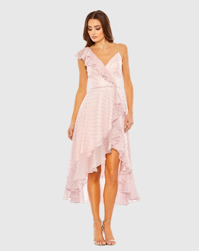 Ruffled Faux Wrap Midi Dress