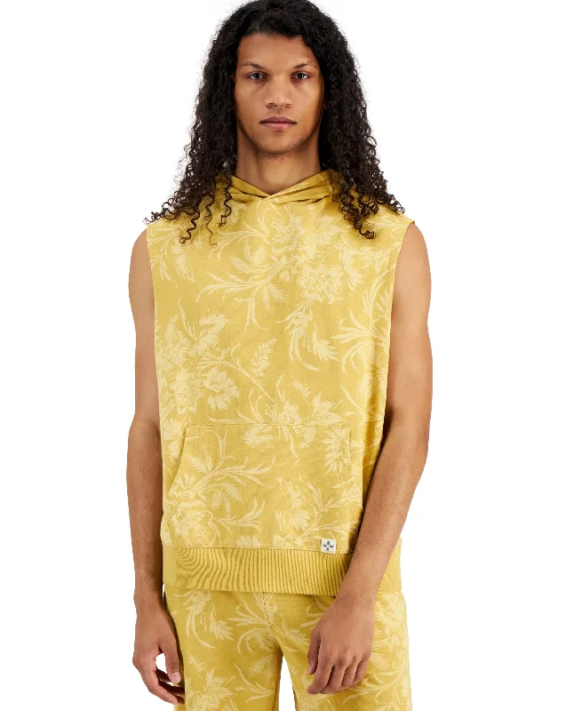 Men's Regular-Fit Tropical Floral-Print Sleeveless Hoodie