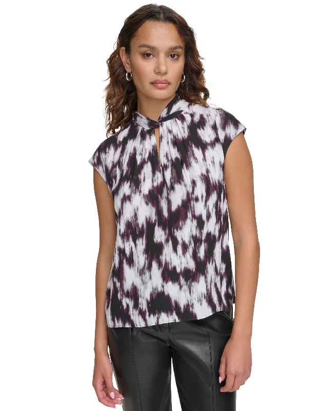 Women's Printed Keyhole-Neck Sleeveless Top