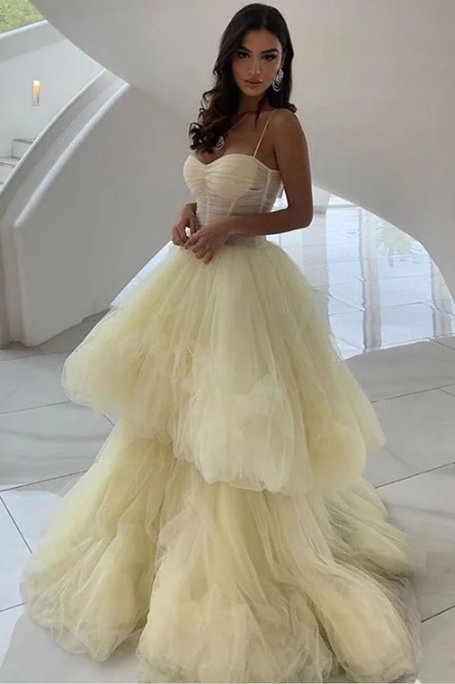 Daffodil Princess A Line Spaghetti Straps Layered Tulle Prom Dresses