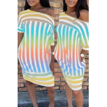 Plus Size Off Shoulder Knee Length Dress in Multi Colors